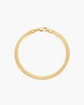 Viviana Snake Bracelet, flat gold-tone herringbone chain with lobster clasp, laid flat on white